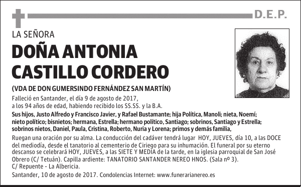 DOÑA ANTONIA CASTILLO CORDERO
