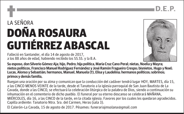 Dª ROSAURA GUTIÉRREZ ABASCAL