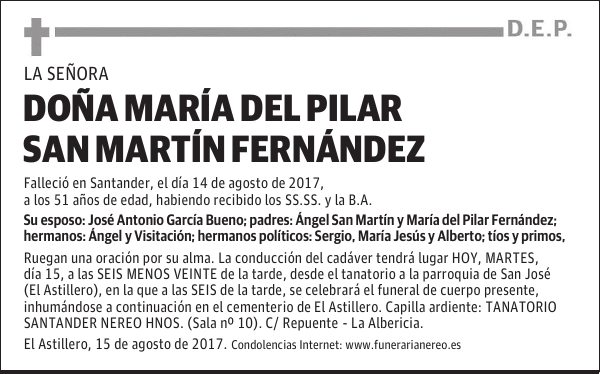 DOÑA MARIA DEL PILAR SAN MARTIN FERNANDEZ