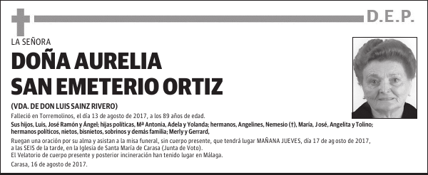 DOÑA AURELIA SAN EMETERIO ORTIZ