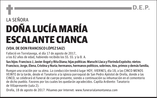 DOÑA LUCÍA MARÍA ESCALANTE CIANCA