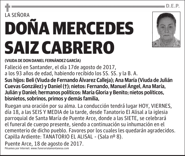 DOÑA MERCEDES SAIZ CABRERO