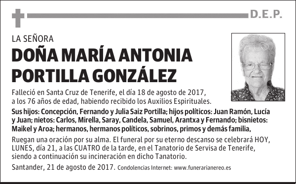 DOÑA MARIA ANTONIA PORTILLA GONZALEZ