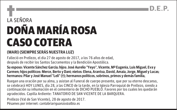 DOÑA MARÍA ROSA CASO COTERA