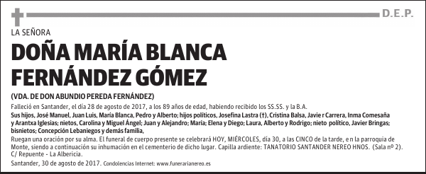 DOÑA MARÍA BLANCA FERNÁNDEZ GÓMEZ