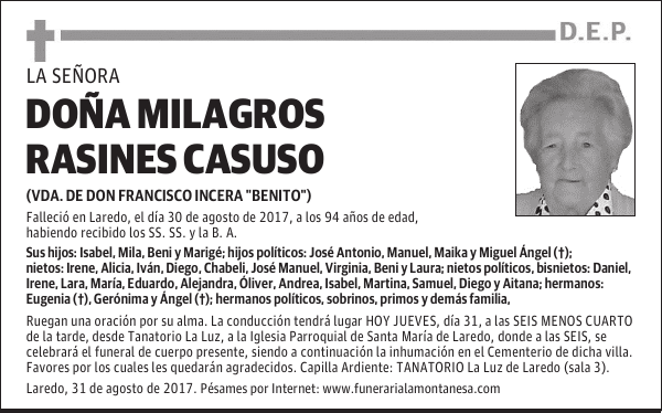 DOÑA MILAGROS RASINES CASUSO