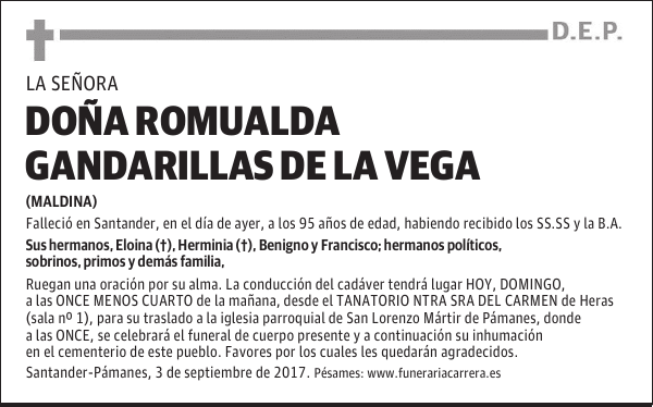 DOÑA ROMUALDA GANDARILLAS DE LA VEGA