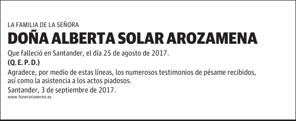 DOÑA ALBERTA SOLAR AROZAMENA
