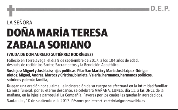 DOÑA MARÍA TERESA ZABALA SORIANO