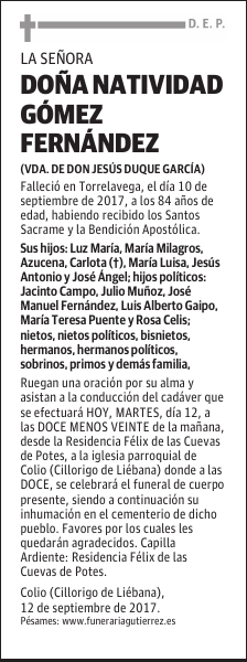 DOÑA NATIVIDAD GÓMEZ FERNÁNDEZ
