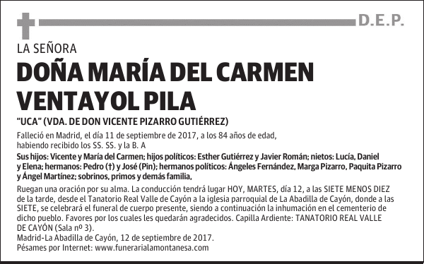 DOÑA Mª DEL CARMEN VENTAYOL PILA