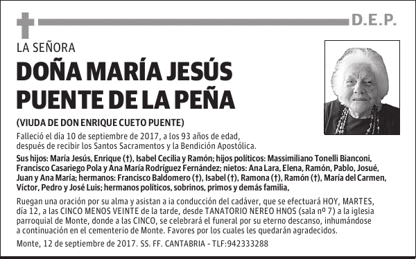 DOÑA MARÍA JESÚS PUENTE DE LA PEÑA