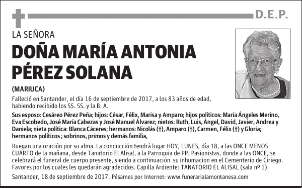 DOÑA MARÍA ANTONIA PÉREZ SOLANA