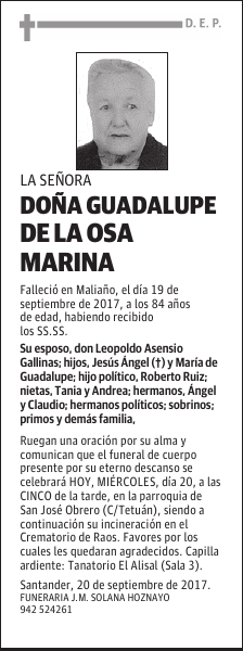 Dª GUADALUPE DE LA OSA MARINA