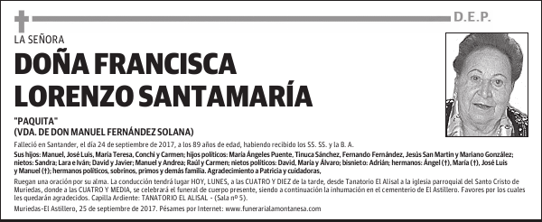 DOÑA FRANCISCA LORENZO SANTAMARIA