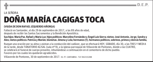 DOÑA MARÍA CAGIGAS TOCA