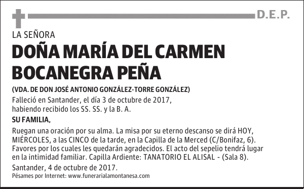 DOÑA MARÍA DEL CARMEN BOCANEGRA PEÑA