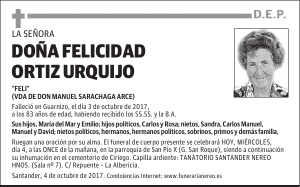 DOÑA FELICIDAD ORTIZ URQUIJO