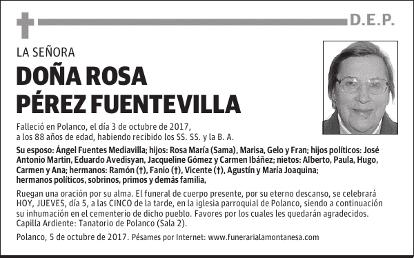 DOÑA ROSA PÉREZ FUENTEVILLA