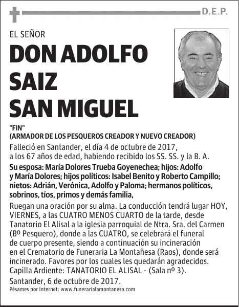 DON ADOLFO SAIZ SAN MIGUEL