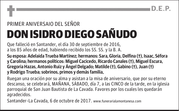 DON ISIDRO DIEGO SAÑUDO
