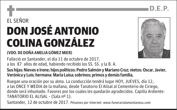 DON JOSÉ ANTONIO COLINA GONZÁLEZ