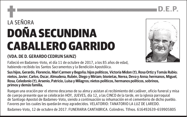 Dña. SECUNDINA CABALLERO GARRIDO