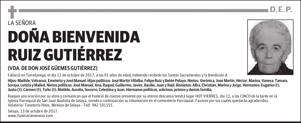 DOÑA BIENVENIDA RUIZ GUTIÉRREZ