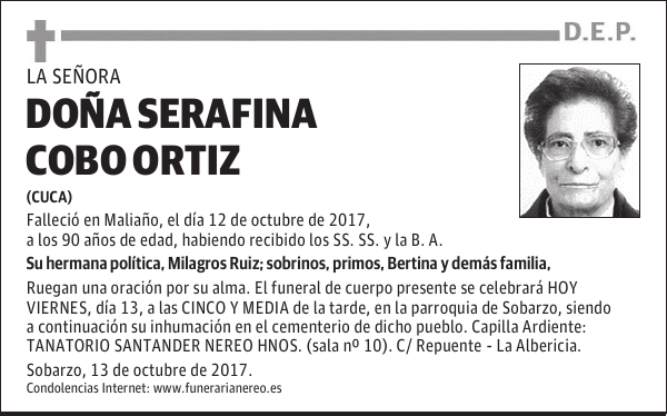 DOÑA SERAFINA COBO ORTIZ
