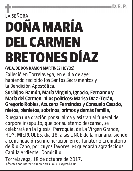 Doña María del Carmen Bretones Díaz