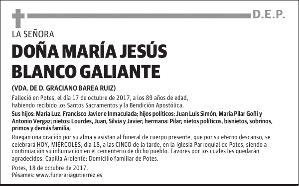 DOÑA. MARÍA JESÚS BLANCO GALIANTE