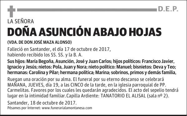 DOÑA ASUNCIÓN ABAJO HOJAS