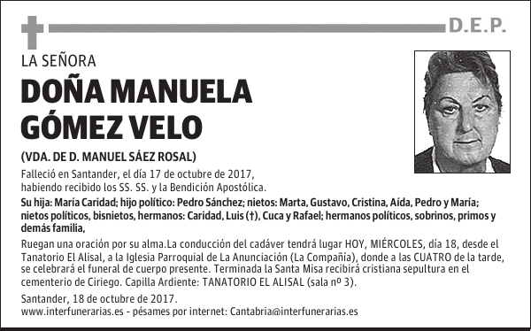 DOIÑA. MANUELA GÓMEZ VELO