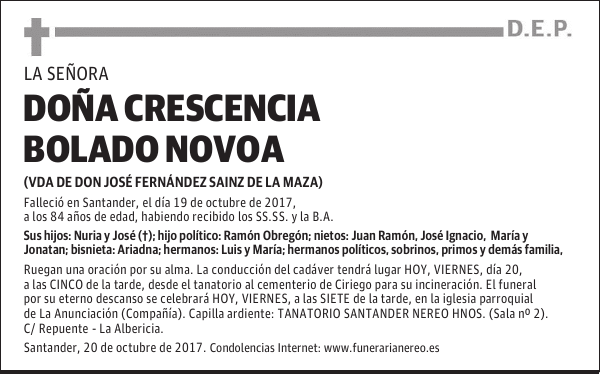 DOÑA CRESCENCIA BOLADO NOVOA