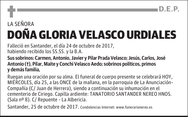 DOÑA GLORIA VELASCO URDIALES