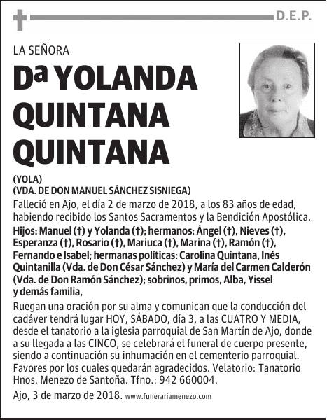 DOÑA YOLANDA QUINTANA QUINTANA