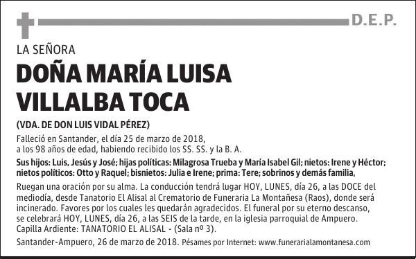 DOÑA MARIA LUISA VILLALBA TOCA