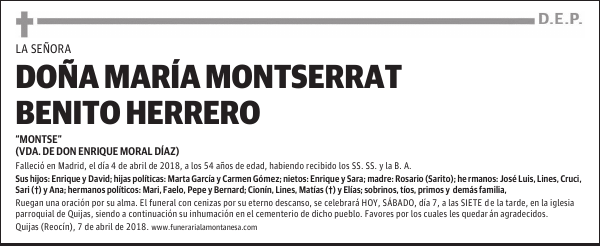 DOÑA MARÍA MONTSERRAT BENITO HERRERO