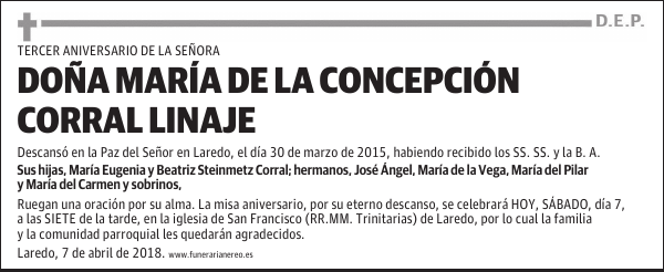 DOÑA MARÍA DE LA CONCEPCIÓN CORRAL LINAJE