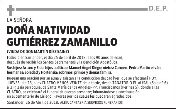 DOÑA NATIVIDAD GUTIÉRREZ ZAMANILLO