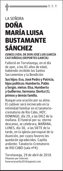 Doña María Luisa Bustamante Sánchez
