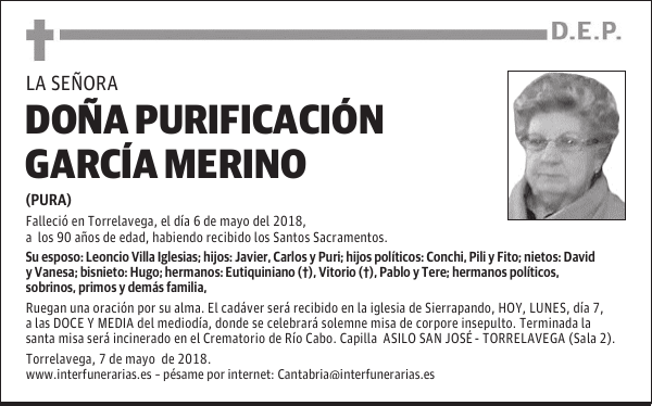DOÑA PURIFICACIÓN GARCÍA MERINO