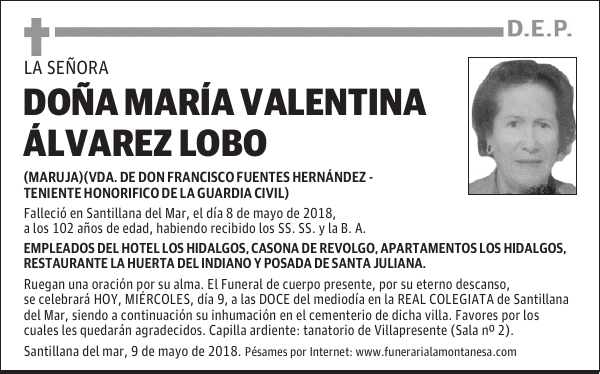 DOÑA MARÍA VALENTINA ÁLVAREZ LOBO
