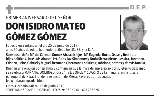 DON ISIDRO MATEO GÓMEZ GÓMEZ