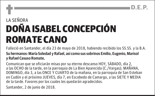 DOÑA ISABEL CONCEPCIÓN ROMATE CANO