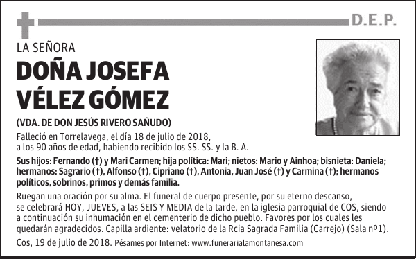 DOÑA JOSEFA VÉLEZ GÓMEZ