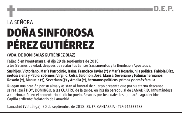 DOÑA SINFOROSA PÉREZ GUTIÉRREZ
