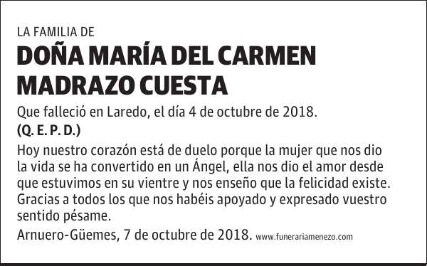DOÑAMARÍA DEL CARMEN MADRAZO CUESTA
