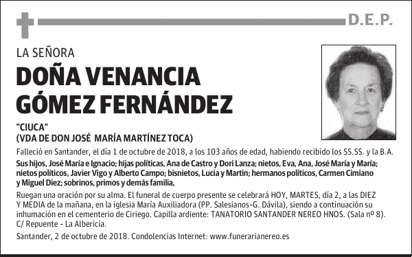 DOÑA VENANCIA GOMEZ FERNANDEZ