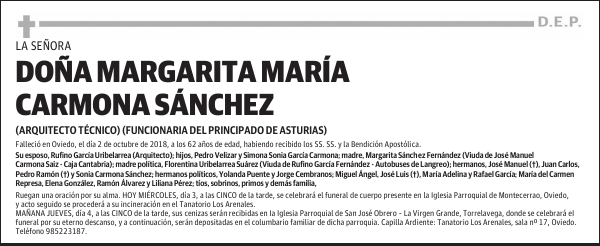 DOÑA MARGARITA MARÍA CARMONA SÁNCHEZ